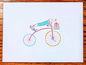 Set/4 Dachshund Bike Note Cards w/Envelope American Greetings Tender Thoughts 5" - Picture 1 of 3