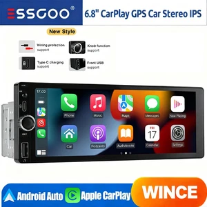 Single 1Din 6.8" Car Stereo Touch Screen Apple CarPlay Head Unit USB/BT/FM Radio - Picture 1 of 19