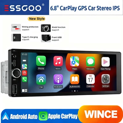 Single 1Din 6.8" Car Stereo Touch Screen Apple CarPlay Head Unit USB/BT/FM Radio - Image 1 of 4