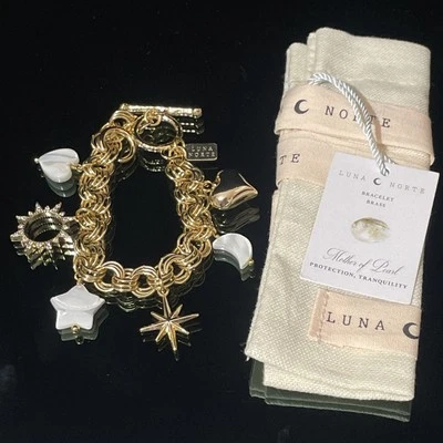 Luna Norte Gold Tone Genuine MOP CZ Icon Charm Bracelet Toggle Clasp NWT - Image 1 of 4