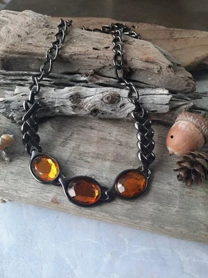 ACT II Topaz Glass Choker Necklace, Gunmetal Grey Chain - Image 1 of 4