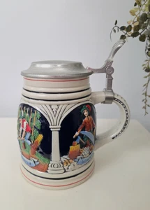 Stunning Vintage 4 Seasons German Stein Mug Zinn 95% Pewter Lid - Picture 1 of 10