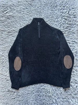 Canali свитер мужской 2XL черный вязаный флис четверть молнии замши локоть нашивка Acrilico - Изображение 1 из 4