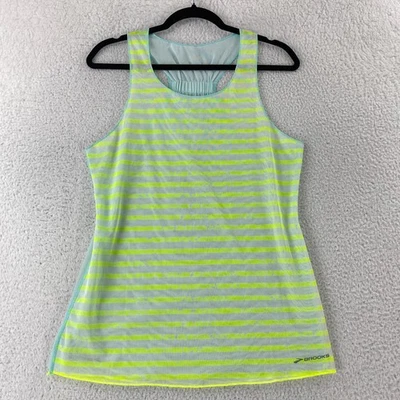 Brooks D'lite Reversible Tank Top Womens Medium Yellow Blue Stripe Racerback Gym - Image 1 of 4