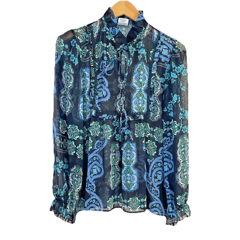 Blusa Vintage Lily Blanca Transparente Volantes Cuello Talla L Cachemira Oscura Hada Romántica Foto 1 de 4