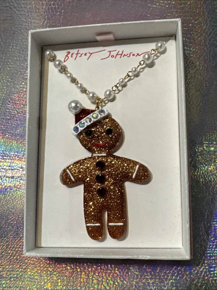 BETSEY Johnson Pan de Jengibre Hombre Brillo Vacaciones Colgante Collar con Caja de Regalo Foto 1 de 2