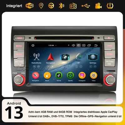 8-Kern Android 14 Fiat Bravo DAB+ Autoradio SWC DSP CarPlay 64GB BT5.0 Wifi Navi - Bild 1 von 4