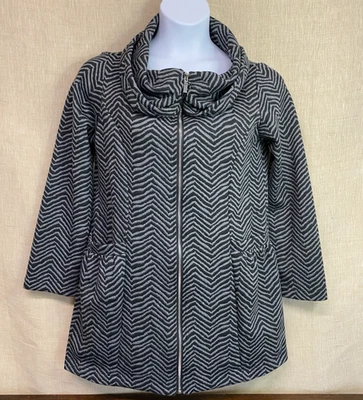 COMFY USA Hooded Car Coat Zigzag Knit Gray Black Full Zip Made in USA Size S - Image 1 of 4