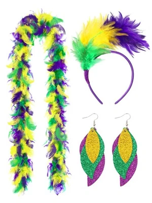 3 Pieces Mardi Gras Costume Accessory Outfit Set Feather Fascinator Headbands... - Image 1 of 4