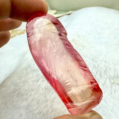 LAB CREATED 46.81 G SUNRISE PEACH PADPARADSCHA ORANGE SAPPHIRE ROUGH CORUNDUM - Image 1 of 3