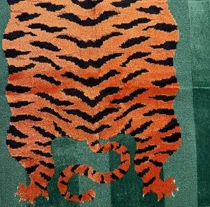 SCHUMACHER Jokhang Tiger Velvet Stripe Green Poly, Cotton, Viscose Remnant New - Picture 1 of 1