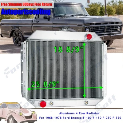 Aluminum 4 Row Radiator For 1968-1978 Ford Bronco F-100 F-150 F-250 F-350  1977 - Image 1 of 4