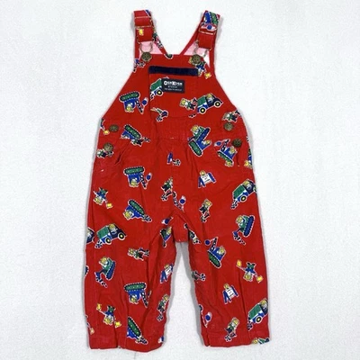 Vintage OshKosh Overalls 12 Months Vestbak Corduroy Red Made in USA Mice at Work - Image 1 of 4