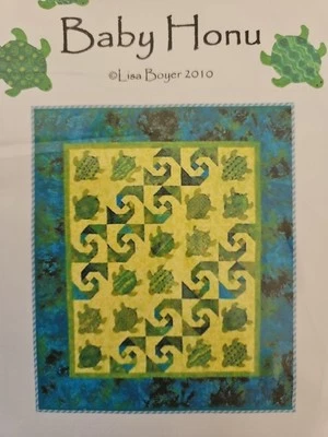 Lisa Boyer BABY HONU Sea Turtles Applique Wall Quilt Pattern 54"x61-1/2" & 15x15 - Image 1 of 4