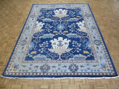 Alfombra oriental Oushak colorida azul marino anudada a mano 9'1 x 12'1 G13115 Foto 1 de 4