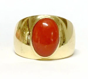 Großer vergoldeter 6 Karat natürlicher Korallen Ring 925 Sterling Silber Herren/Frau Ring - Bild 1 von 4