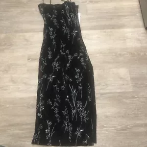 New Maxi Dress Womem Size Large 11-13 Black Floral Whimsigoth Sleeveless Slit - Picture 1 of 5