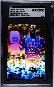 MICHAEL JORDAN 1 Of 1 AUTHENTIC UPPER DECK POP 1 HOLO ERROR DAVID ROBINSON CARD - Picture 1 of 2