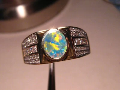 Anillo de diamantes y ópalo para hombre - oro amarillo sólido de 14 k - 1,0 quilates de diamantes Foto 1 de 4