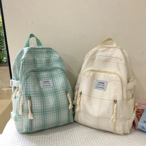 Cotton linen Female Backpack Plaid Student Backpack School Bag Students - Picture 1 of 16