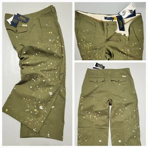 $128 Polo Ralph lauren Army Olive Paint Splatter Womens Cropped Chino Pants Sz:0 - Picture 1 of 8