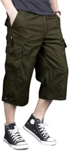 MAGNIVIT Men's Capri Long Elastic Cargo Shorts Below Knee Shorts 3/4 Cotton Carg - Picture 1 of 18