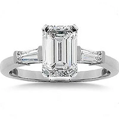 1.27 carat  Emerald cut Diamond G VS2 14K Gold Engagement Ring w 2 baguette - Image 1 of 4