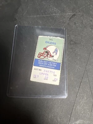 1991  NY JETS  vs HOUSTON OILERS  Ticket Stub MOON VS OBRIEN MO LEWIS 1st SACK - Image 1 of 3