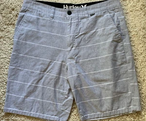 HURLEY Men's Size 32 Gray/White Striped Flat Front Causal Shorts, Golf, Walking - Picture 1 of 9