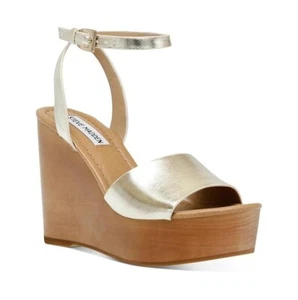 Steve Madden Womens 7 M Gold Leather Strappy High Heel Wedge Sandals NIB YY2 - Picture 1 of 4
