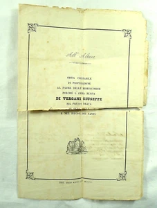 ANTIQUE DOCUMENT CREMONA MOURNING VERGANI 1861 DEATH - Picture 1 of 3