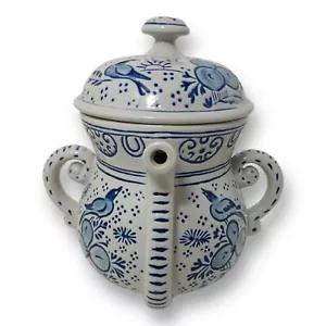 Vintage Avon Coffee Pot Blue White Birds Double Handles Lid Made in Brazil - Picture 1 of 15