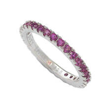Suzy Levian Sterling Silver Thin Red Cubic Zirconia Eternity Band Round