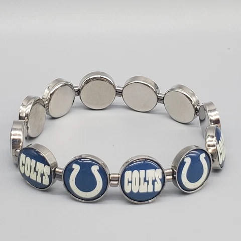Indianapolis Colts Stretch Bracelet Silver Tone Horseshoe Blue White NFL Cover