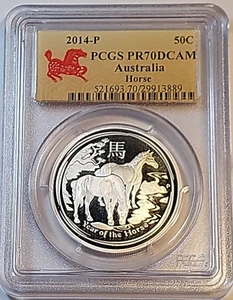 2014-P Australia Lunar HORSE PCGS PR70DCAM 1/2 oz 999 Silver 50C Coin - Picture 1 of 4