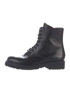 Prada Women's Black Leather + Rubber Rain Boots 40.5/US 10.5 - Picture 1 of 9