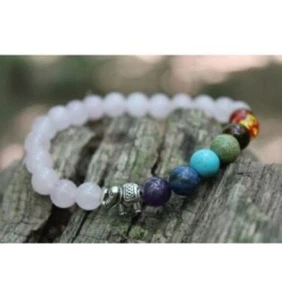 Rosenquarz-Armband mit 7 Chakren 8mm Rosenquarz Perlen Spirituelle Liebe - Bild 1 von 5