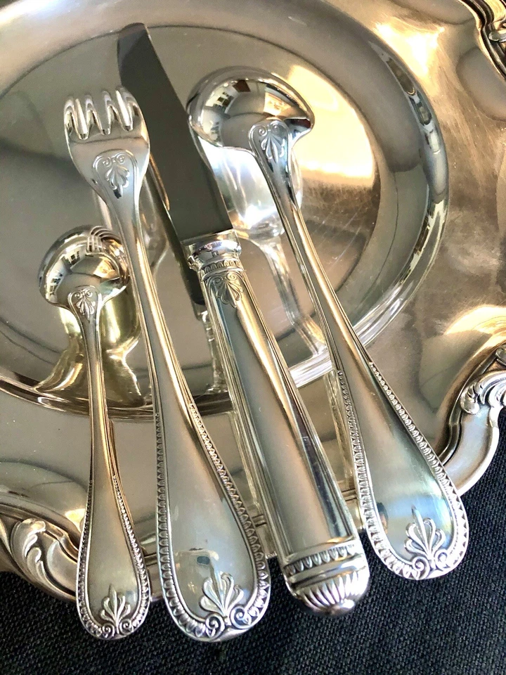 CHRISTOFLE MALMAISON SILVERPLATED FLATWARE SET 49 PCS FOR 12 PEOPLE “EXCELLENT” - Image 1 of 4