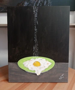 Salted Egg Original Acrylic Painting Canvas Signed PVytautas 20x16 in Breakfast - Picture 1 of 4