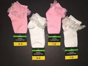 Child's Little Girls Ankle Ruffled Socks Pink or White Size 1-3 or 3-5 NWT NEW - Picture 1 of 5