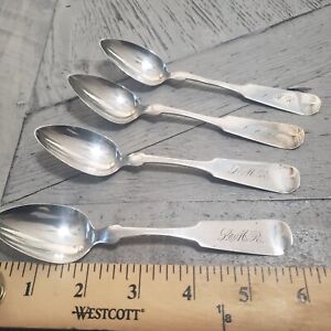 4 COIN SILVER TEASPOONS APPROX  6"