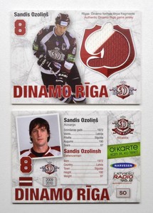 2009-10 KHL Dinamo Riga Jersey Card #SO Sandis Ozolinsh