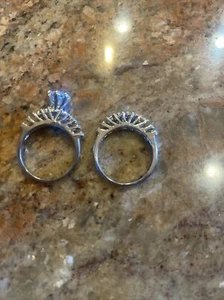 Fashion Women Silver Wedding Set Ring Round Cut White Sapphire Size 8 - Picture 1 of 7