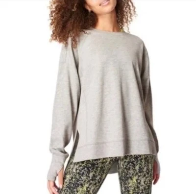 Sudadera suéter SWEATY BETTY gris jaspeado después de clase dobladillo alto-bajo M Foto 1 de 4