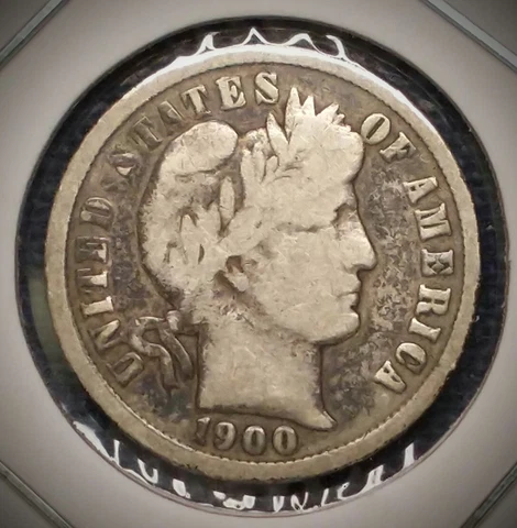 1900 BARBER DIME -- Good+ (G+) -- Dk obv -- CS23080 Cover