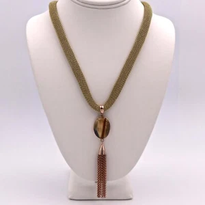 Adami & Martucci Gold Mesh Necklace With Tiger's Eye Sone Pendant - Picture 1 of 6
