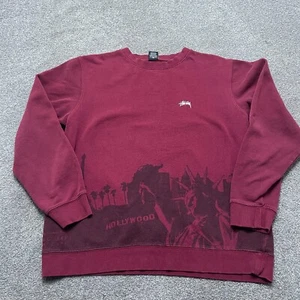 Stussy Sweater XXL 2XL Red Hollywood Crew Neck Pullover Sweatshirt Mens READ - Picture 1 of 9