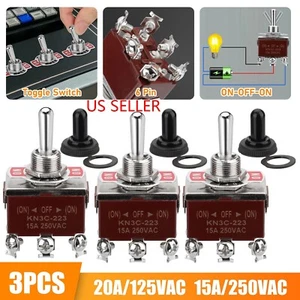 3X 3 Position 6Pin Toggle Switch Heavy Duty 20A 125V/15A 250V DPDT (ON)-OFF-(ON) - Picture 1 of 8