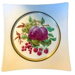 Hyalyn Square Collectors Plate 8" Square Plums Grapes Berries Ivory w Gold Trim - Picture 1 of 6