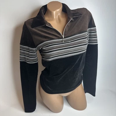 Top Vintage Energie M Y2K Grunge Cuello Terciopelo Manga Larga Rayas Hong Kong Foto 1 de 4